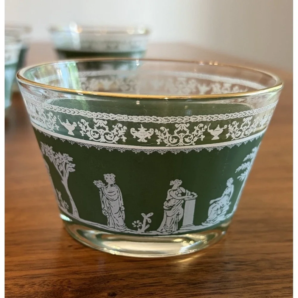 Set of 4 Vintage Jeanette Hellenic Green Wedgewood Jasperware Dessert Cups MCM